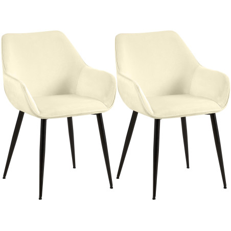 Lot de 2 chaises de salle à manger Vessa velours crème