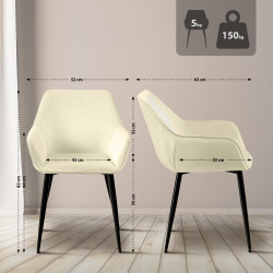 Lot de 2 chaises de salle à manger Vessa velours crème