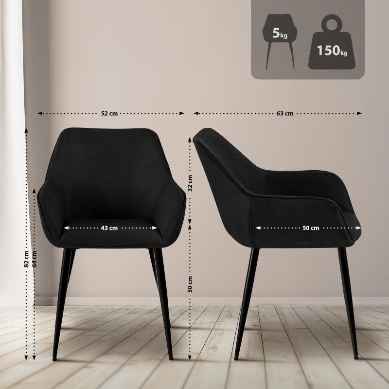 Lot de 2 chaises de salle à manger Vessa en tissu noir