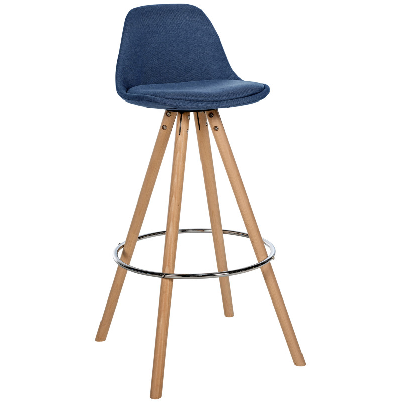 Tabouret de bar Corbin tissu rond nature bleu