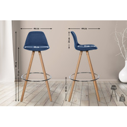 Tabouret de bar Corbin tissu rond nature bleu
