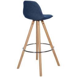 Tabouret de bar Corbin tissu rond nature bleu
