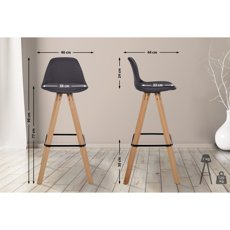 Tabouret de bar Corbin tissu carré nature gris foncé