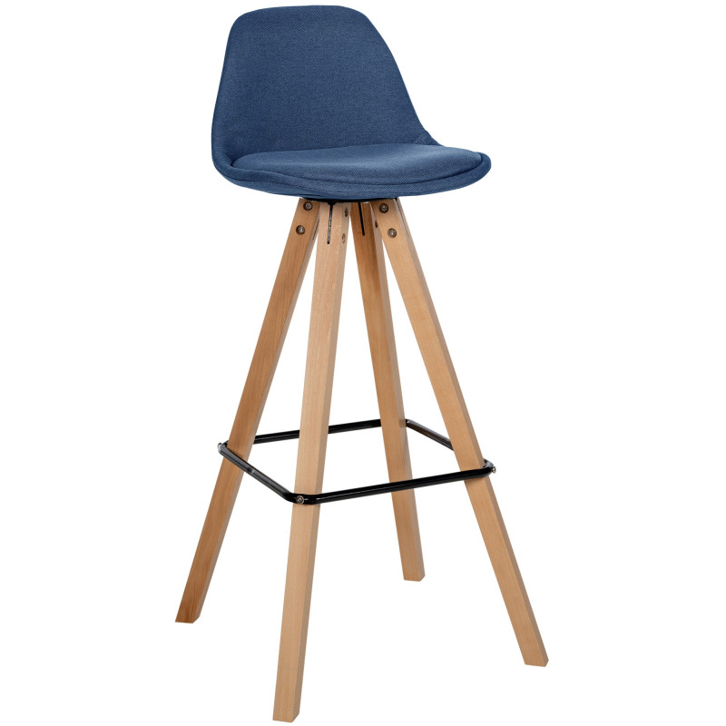Tabouret de bar Corbin tissu carré nature bleu
