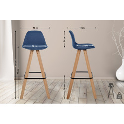 Tabouret de bar Corbin tissu carré nature bleu
