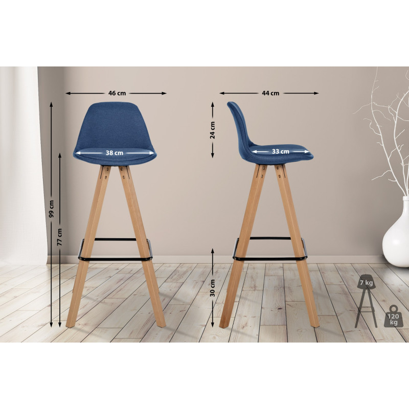 Tabouret de bar Corbin tissu carré nature bleu