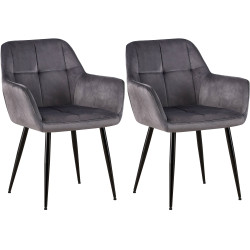 Lot de 2 chaises de salle à manger Emia velours gris