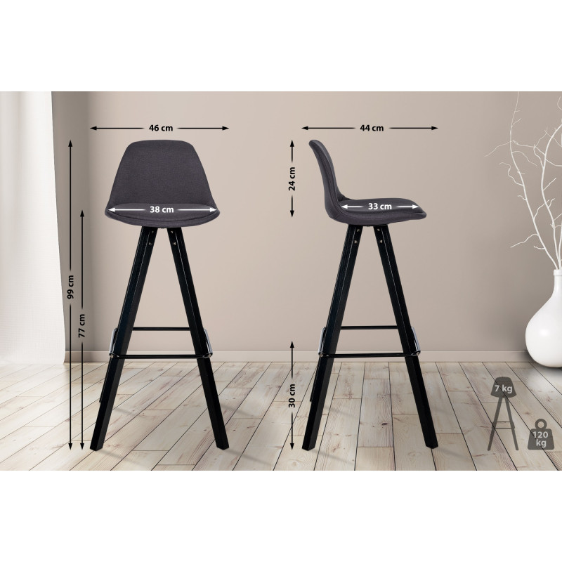 Tabouret de bar Corbin tissu carré gris foncé