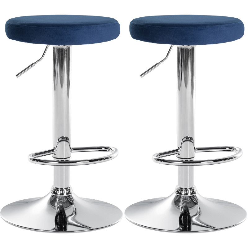 Lot de 2 tabourets de bar Ponte velours chromé bleu