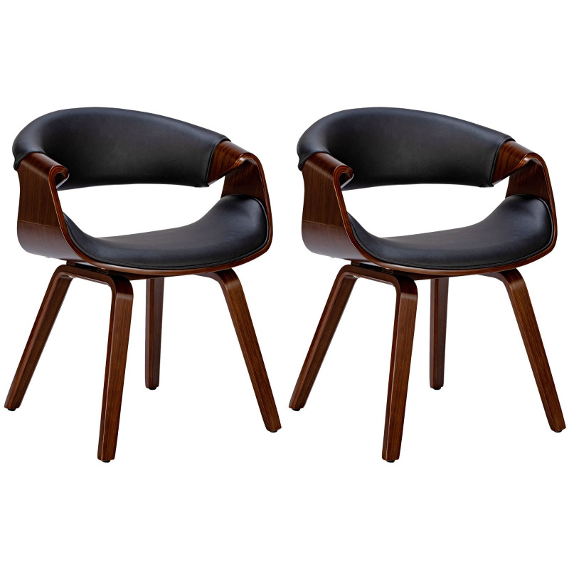 Lot de 2 chaises de salle à manger Foley, similicuir, noyer/noir