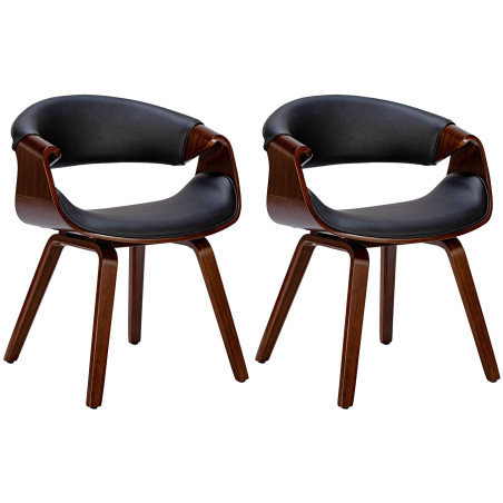 Lot de 2 chaises de salle à manger Foley, similicuir, noyer/noir