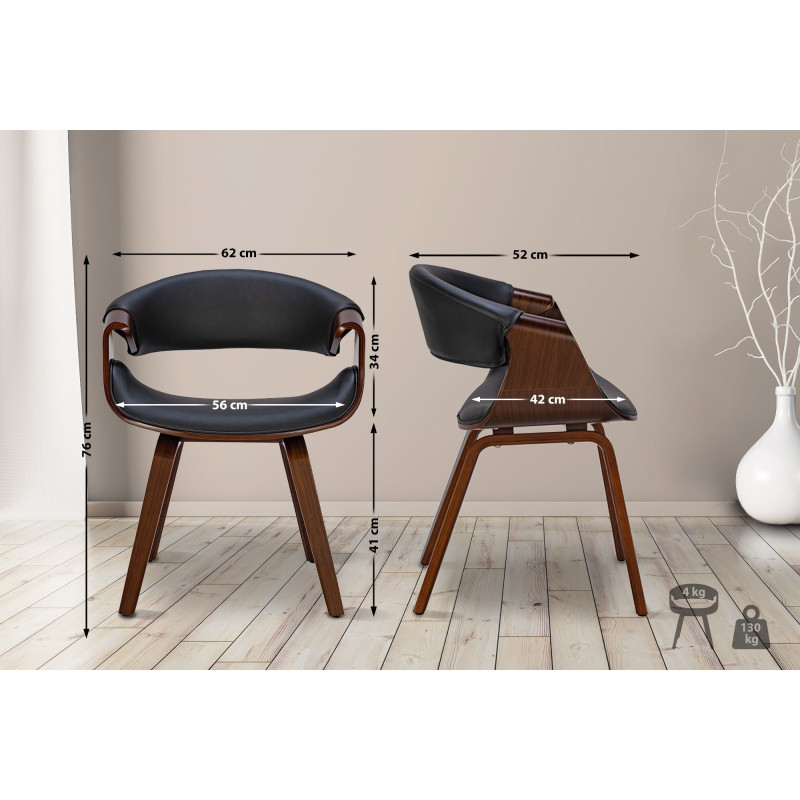 Lot de 2 chaises de salle à manger Foley, similicuir, noyer/noir