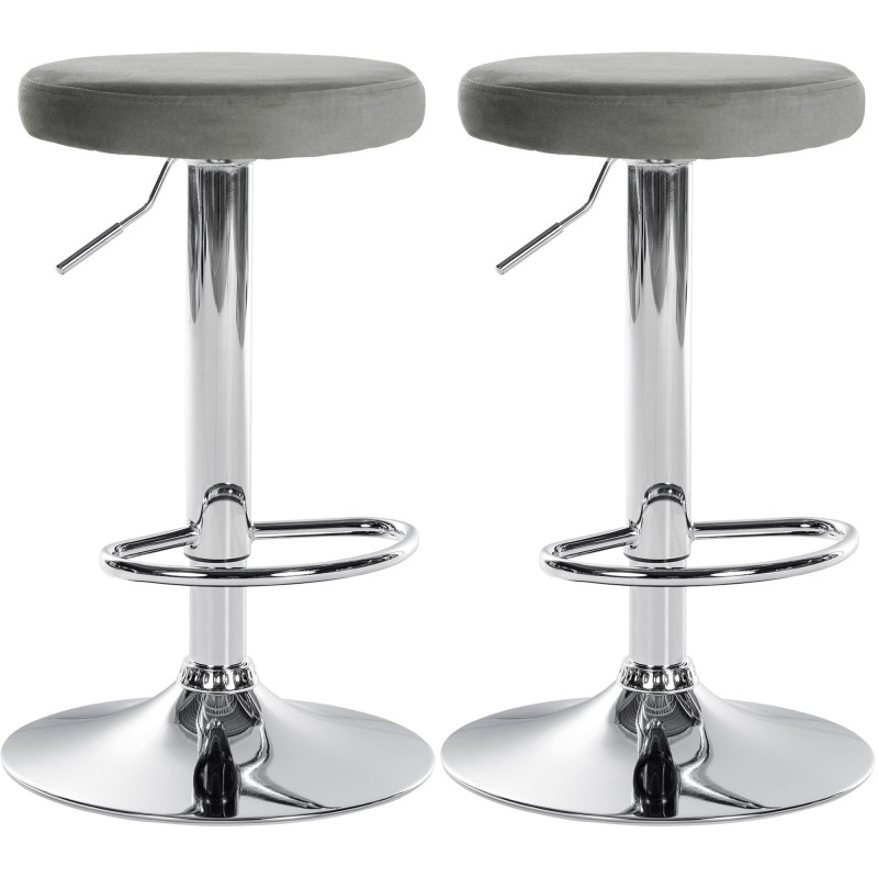 Lot de 2 tabourets de bar Ponte velours chromé gris