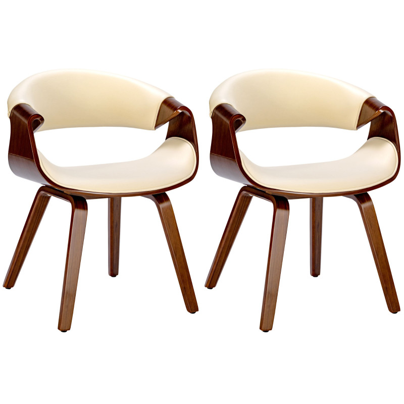 Lot de 2 chaises de salle à manger Foley, similicuir, noyer/crème