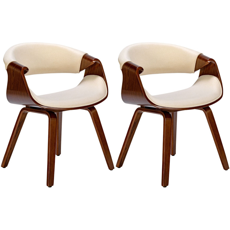 Lot de 2 chaises de salle à manger en tissu Foley noyer/crème