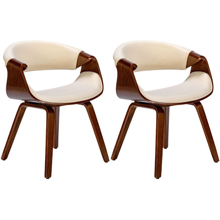 Lot de 2 chaises de salle à manger en tissu Foley noyer/crème