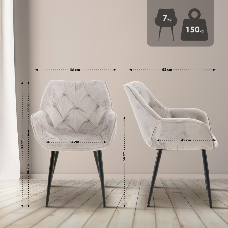 Lot de 2 chaises en velours Tanna gris