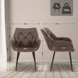 Lot de 2 chaises Tanna en velours marron