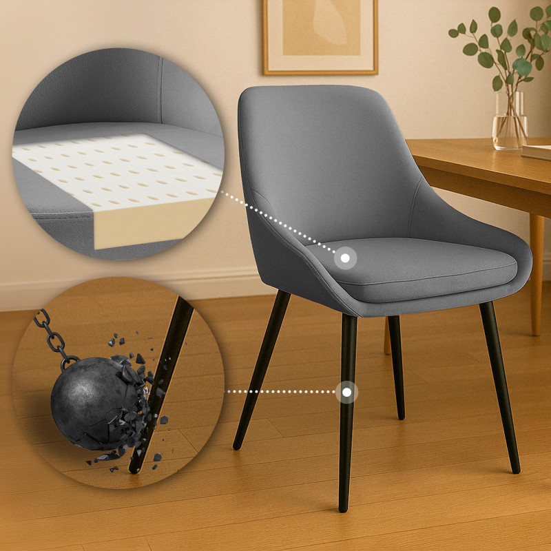 Chaise de salle à manger Elmira en velours noir gris foncé