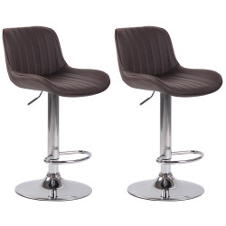 Lot de 2 tabourets de bar Lentini, simili cuir, chrome brun