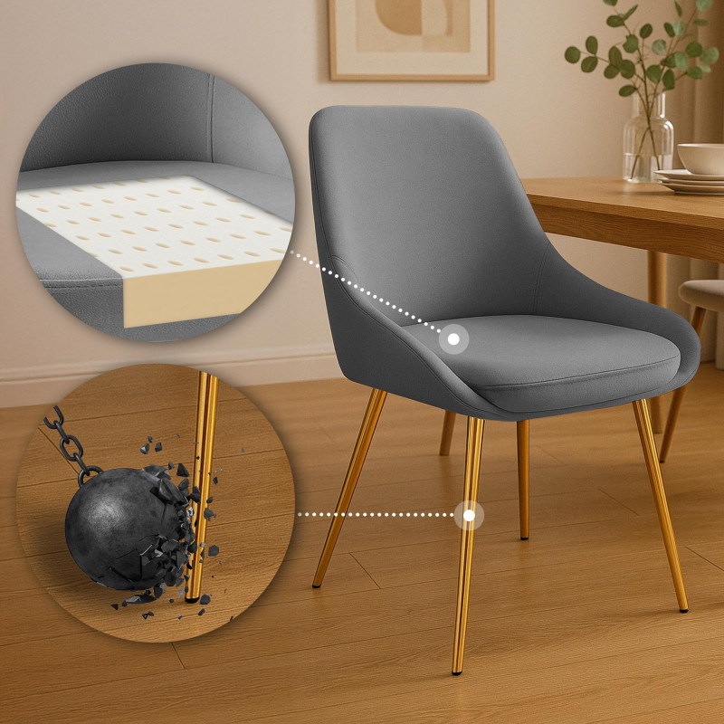 Chaise de salle à manger Elmira en velours doré gris foncé