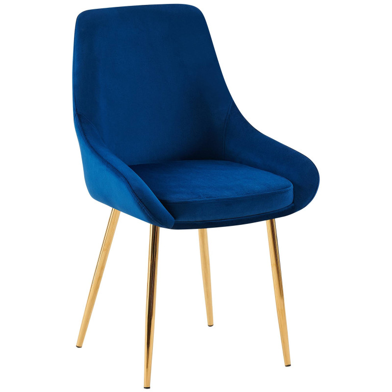 Chaise de salle à manger Elmira en velours doré bleu foncé