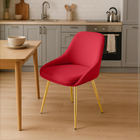 Chaise de salle à manger Elmira en velours doré rouge