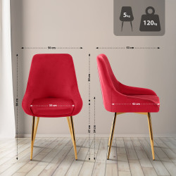 Chaise de salle à manger Elmira en velours, or et rouge