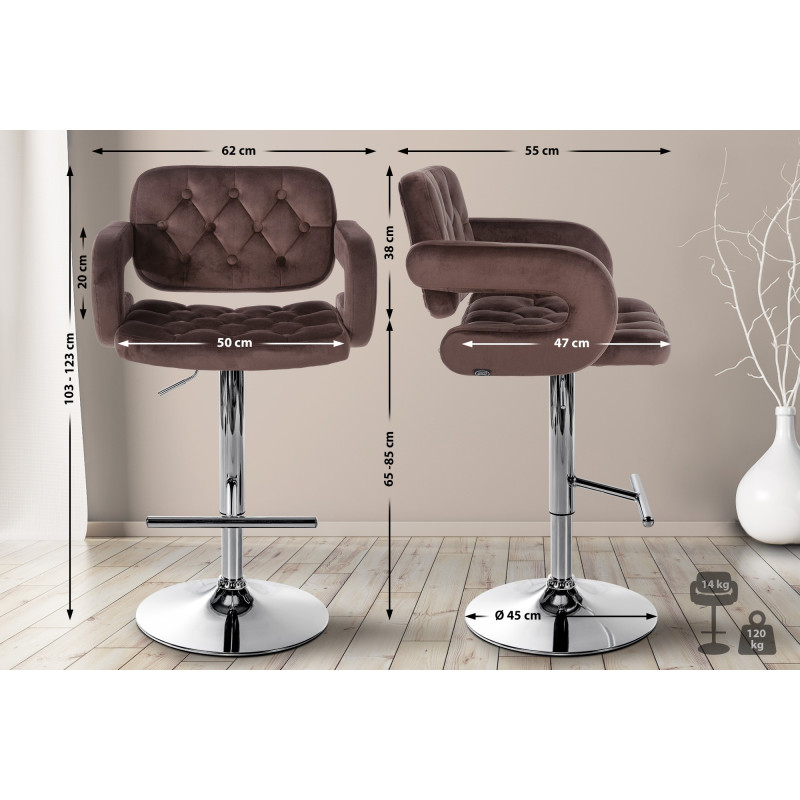 Tabouret de bar en velours chromé Dublin brun