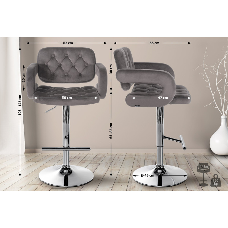 Tabouret de bar en velours chromé Dublin gris