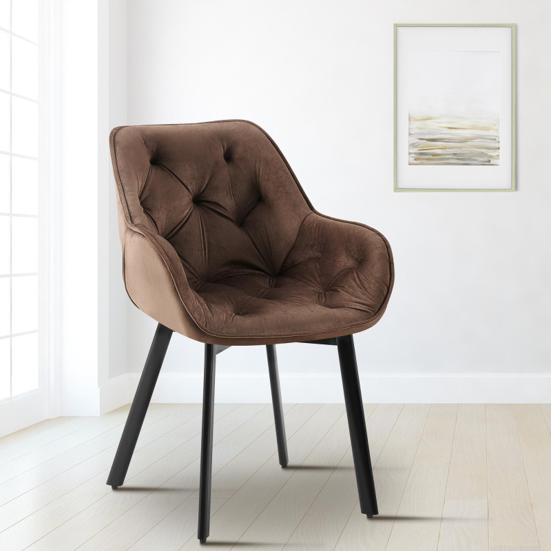 Chaise de salle à manger Antigo en velours marron