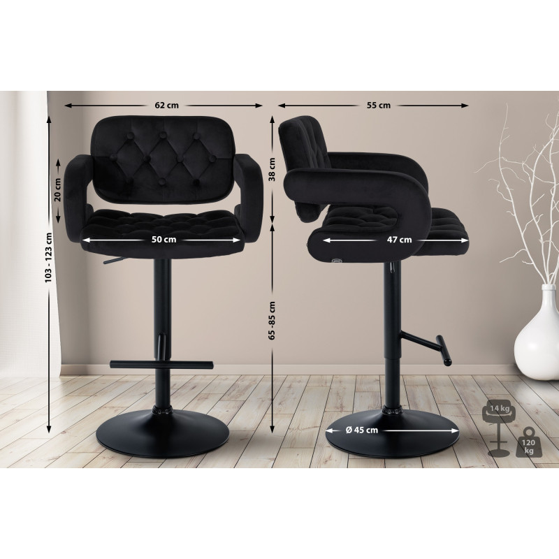 Tabouret de bar Dublin en velours noir