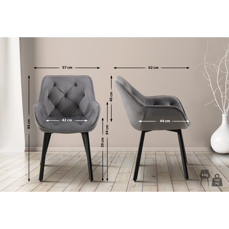 Chaise de salle à manger Antigo en velours gris foncé