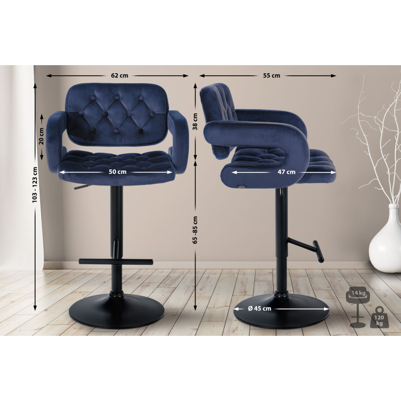 Tabouret de bar Dublin en velours bleu