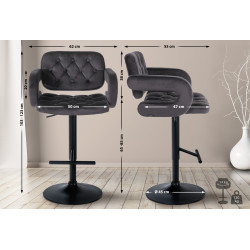 Tabouret de bar Dublin en velours gris foncé