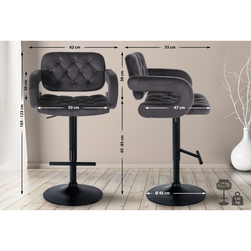 Tabouret de bar Dublin en velours gris foncé