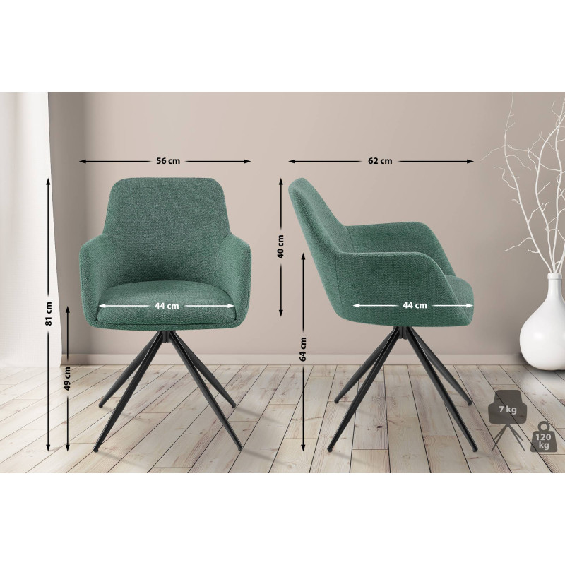 Chaise de salle à manger Olema en tissu vert