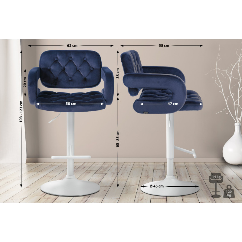 Tabouret de bar Dublin en velours bleu