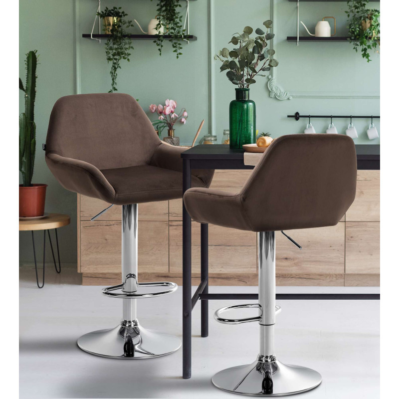 Tabouret de bar Braga velours chrome brun