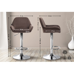Tabouret de bar Braga velours chrome brun