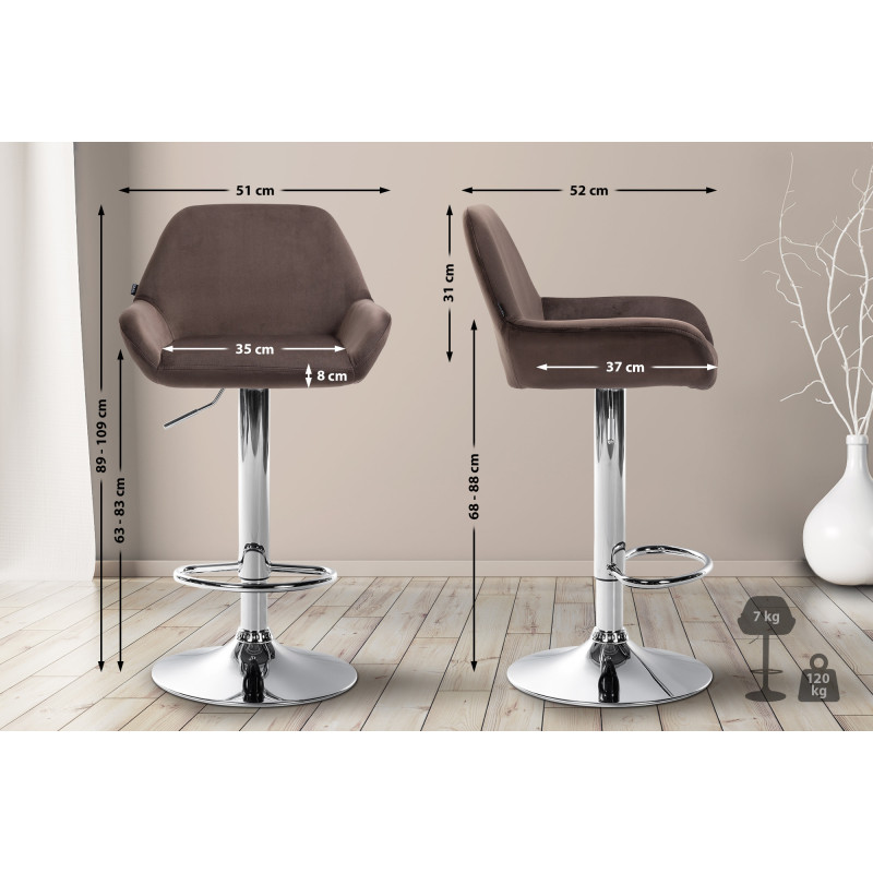Tabouret de bar Braga velours chrome brun