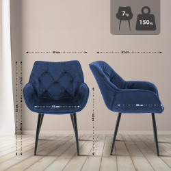 Fauteuil Tanna, velours, bleu foncé