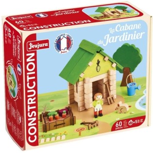 La Cabane du Jardinier 60 Pieces - JEUJURA - Jeu de Construction en Bois Naturel, Tapis et Accessoires Inclus, 22x18,5x8,5 cm