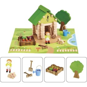 La Cabane du Jardinier 60 Pieces - JEUJURA - Jeu de Construction en Bois Naturel, Tapis et Accessoires Inclus, 22x18,5x8,5 cm