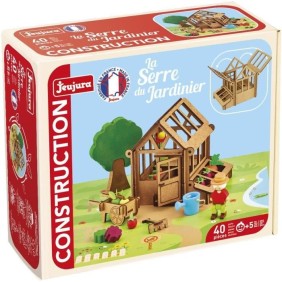 La Serre du Jardinier 40 Pieces - JEUJURA - Jeu de Construction en Bois Naturel, Tapis et Accessoires Inclus, 22x18,5x8,5 cm