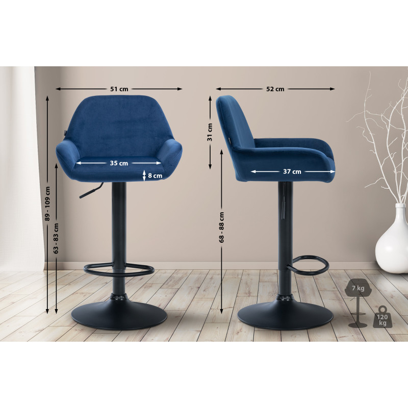Tabouret de bar Braga velours bleu