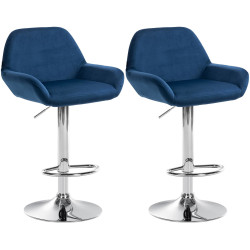 Lot de 2 tabourets de bar Braga velours chrome bleu