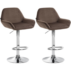 Lot de 2 tabourets de bar Braga velours chrome brun