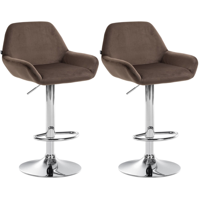Lot de 2 tabourets de bar Braga velours chrome brun