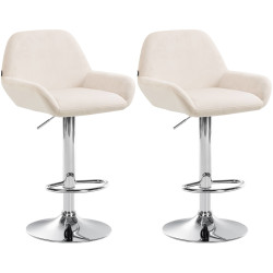 Lot de 2 tabourets de bar Braga velours chrome crème